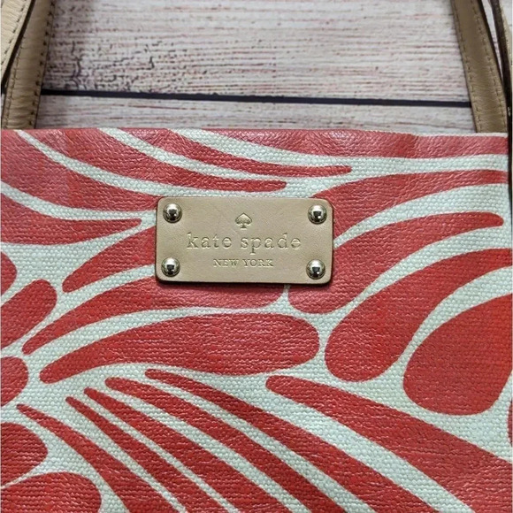 Kate Spade New York Large Canvas Tote Bag No Zipper Tropical Print Cream Red - Picture 4 of 10